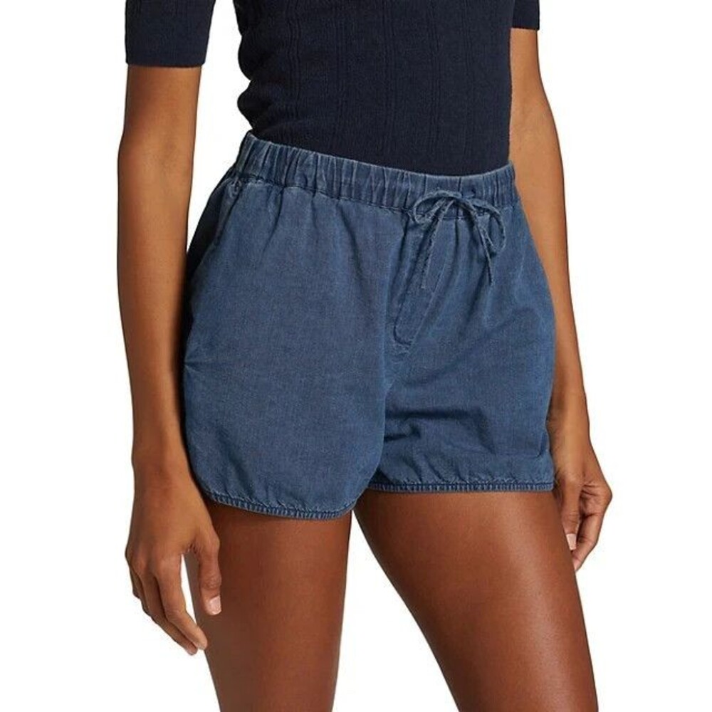 Nili Lotan Tilly Cotton Chambray Denim Shorts High Waisted Pull-on L 288869